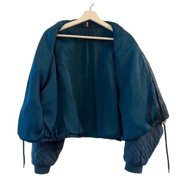 Free People Easy Bomber Jacket Oversized Quilted Coat Turquoise Blue Size Small - Picture 4 of 7